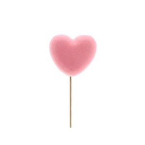 Stick heart flock pink 6cm