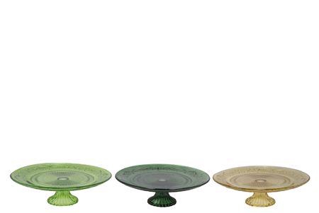 <h4>Dayah Forest Green Glass Plate On Foot 25x9cm Ass</h4>