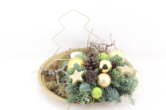 <h4>arr5 Kerst MB - Zink schaal + tree met wax gold</h4>