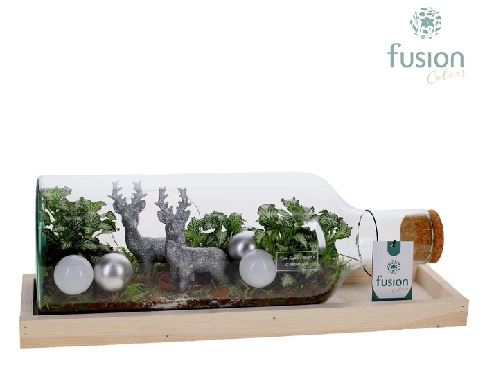 <h4>Green Bottle Fles Medium liggend Kerst met Arrangement</h4>