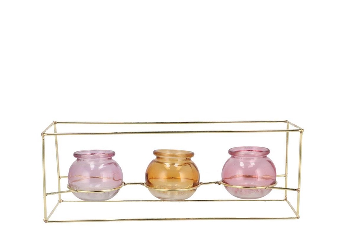 <h4>Polly Dreamy Pastel Mix Metal Rack 3 Glass Ass 35x11x13cm</h4>