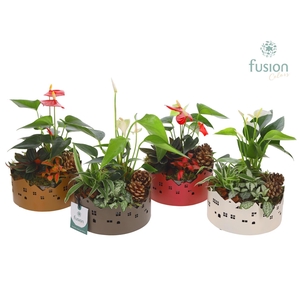 Zinken schaal Huisjes Small met Kerst arrangement