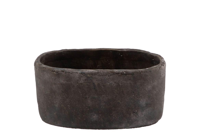 Iron Stone Grey Oval Pot 28x16x13cm