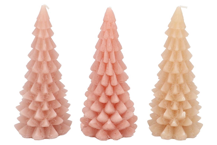Candle Frosty X-mas Tree Warm Sand Mix 9x20cm Ass