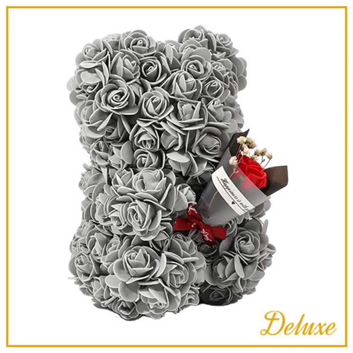 <h4>Bear Deluxe On Standard Grey + Bouquet</h4>