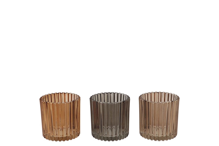 <h4>Roman Woods Brown Mix Glass Candle Holder Ass 8x8x8cm</h4>