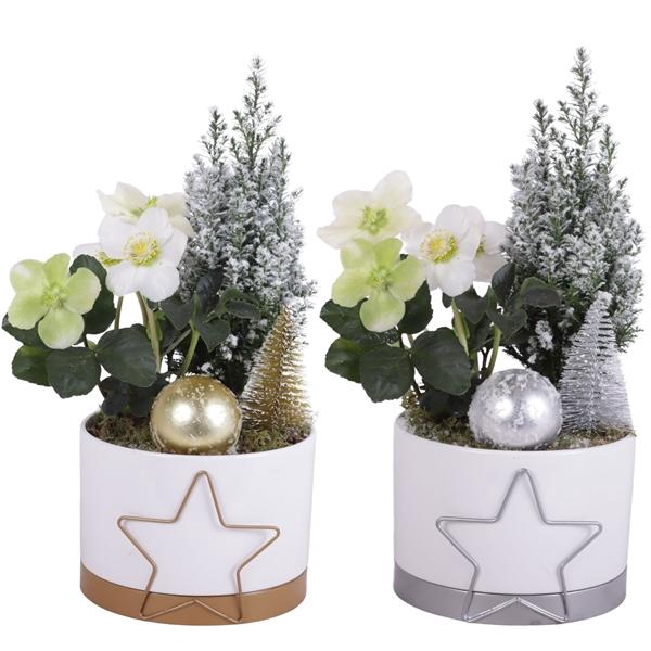 <h4>Christmas Arr. Outdoor Ceramic Pot Metal Starframe Ø16cm 2PP</h4>