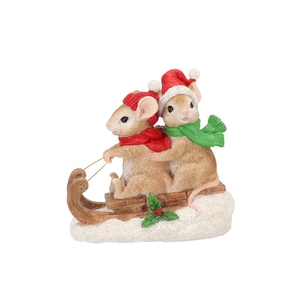 Wonderland Red Mouse Sled Deco 17x8x16cm