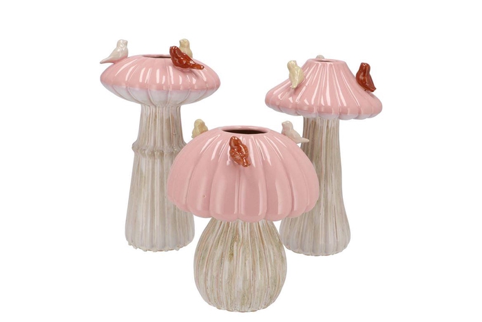 <h4>Bird Mushroom Vase Pink Ass 16x16x25cm Nm</h4>