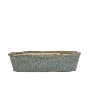 Iron Stone Light Blue Glazed Oval Pot 32x10x8cm
