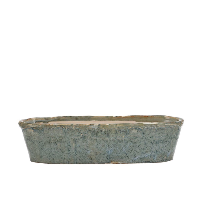 <h4>Iron Stone Light Blue Glazed Oval Pot 32x10x8cm</h4>