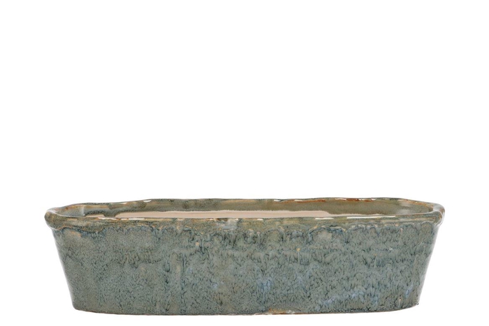 <h4>Iron Stone Light Blue Glazed Oval Pot 32x10x8cm</h4>