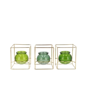 Polly Fresh Green Mix Metal Rack Square Glass Ass 11x11x13cm