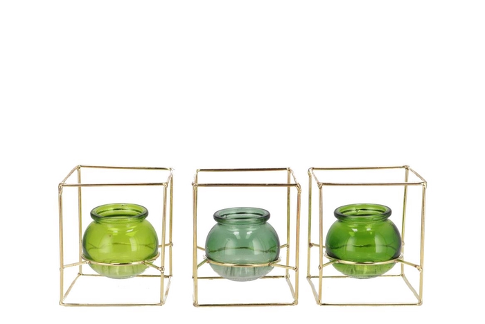 <h4>Polly Fresh Green Mix Metal Rack Square Glass Ass 11x11x13cm</h4>