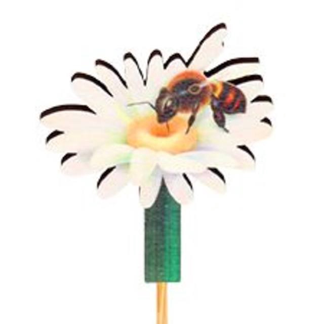 Pick flower+bee wood 7,5x6,5cm+12cm stick