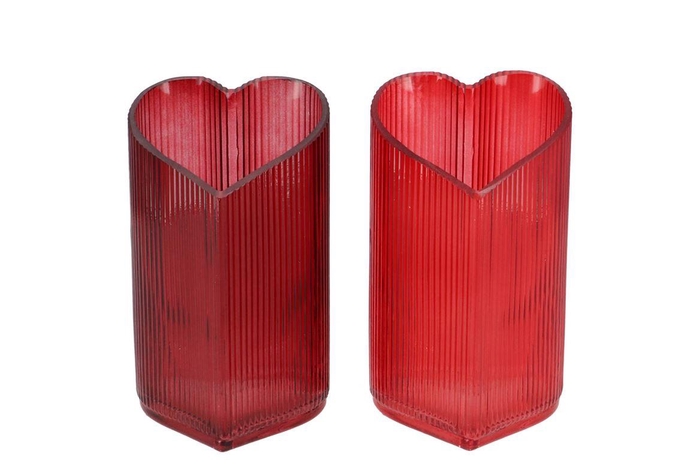 Amour Red Mix T-light Heart Rib Ass 9x8x15cm