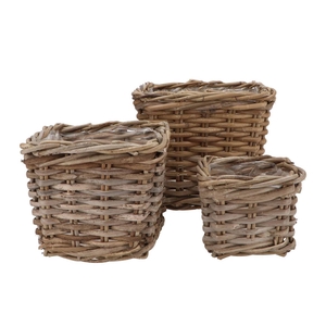Rattan Kuboo Basket Square S/3 W15/20/25 H13/18/22