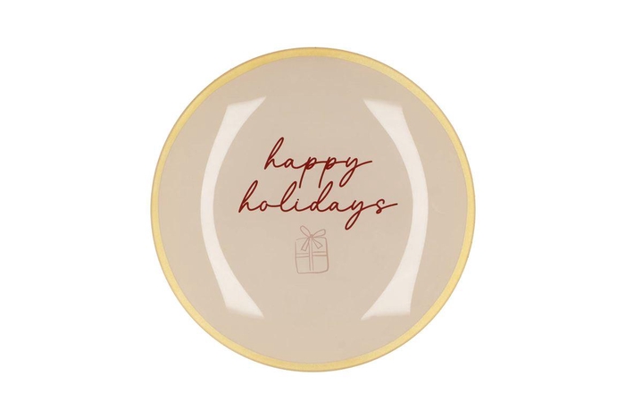 Plate Round Happy Holidays 18x18x2cm