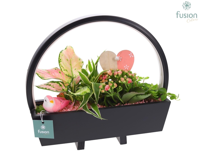 <h4>Lamp LED boog hout Love met arrangement</h4>