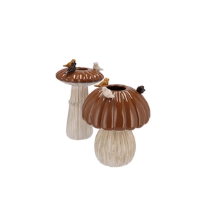 Bird Mushroom Vase Brown Ass 14x14x20cm