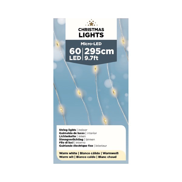 MICRO LED STRENG ZILVEREN DRAAD 290CM 60L WARMWIT EXCL. 3XAA BATTERY