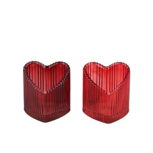 Amour Red Mix T-light Heart Rib Ass 8x7x8cm