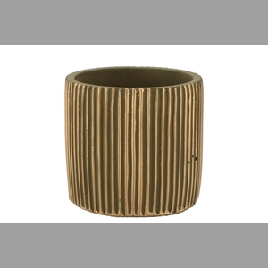 Stripes Green Gold Cylinder Pot 13x13cm Nm