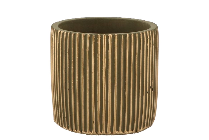 Stripes Green Gold Cylinder Pot 13x13cm Nm