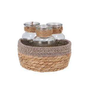 Seagrass Straw Basket 3 Bottle Brown/white Nm