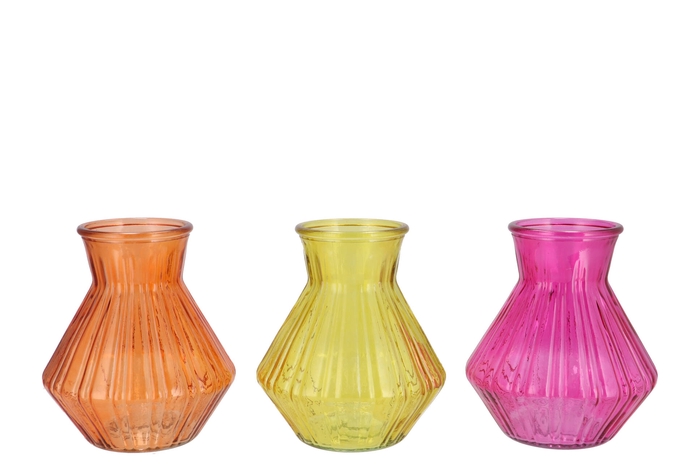 Roman Orange Mix Diamond Glass Vase Ass 15x21cm