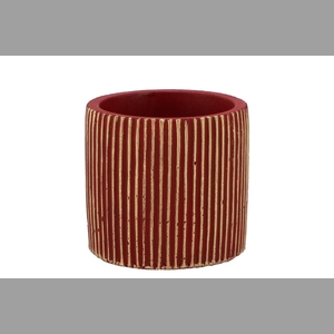 Stripes Red Gold Cylinder Pot 11x10cm Nm