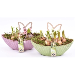 Kunstof kano groen/roze 24x10cm