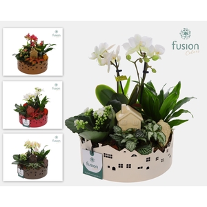 Zinken schaal Huisjes Medium met arrangement