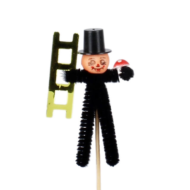 <h4>Bijsteker schoorsteenveger 13x6cm+50cm stok zwart</h4>