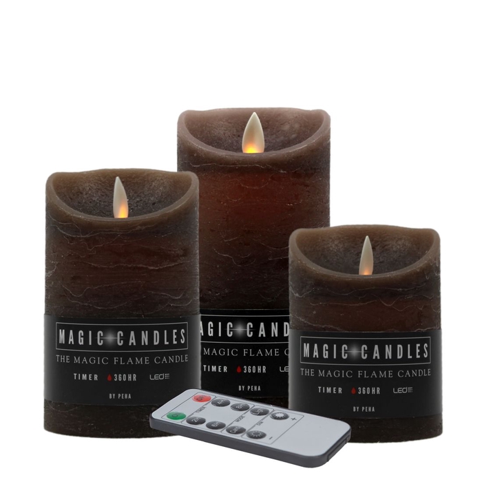 <h4>DF12-MB-20284 - Led candles remote set/3 brown</h4>