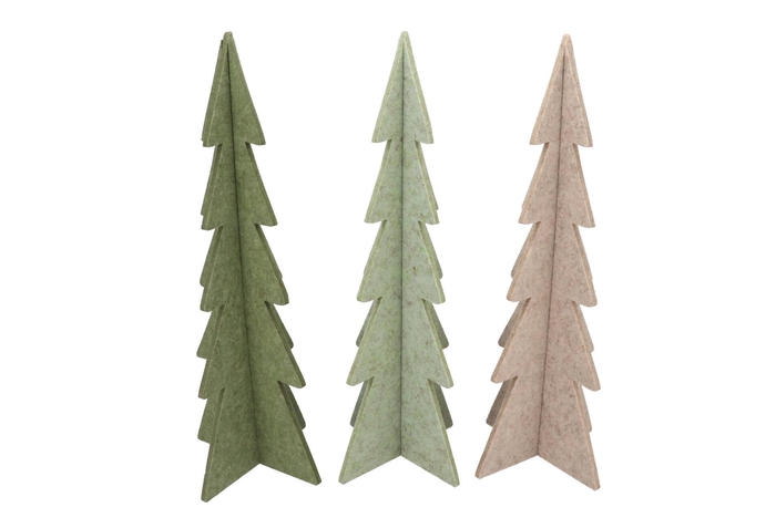 Felt Green Beige X-mas Tree Ass 24x60cm