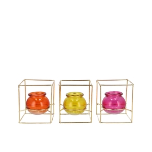 Polly Dutch Orange Mix Metal Rack Square Glass Ass 11x11x13