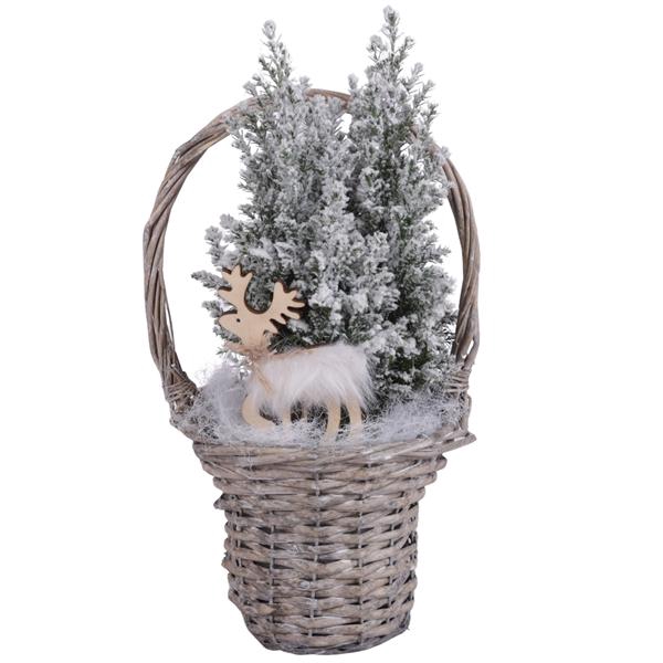 <h4>Winter Arr. Conifer Willow Handle Basket Grey Ø15cm 1PP</h4>