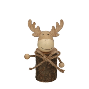Kerst naturel Rendier wood d07*16cm
