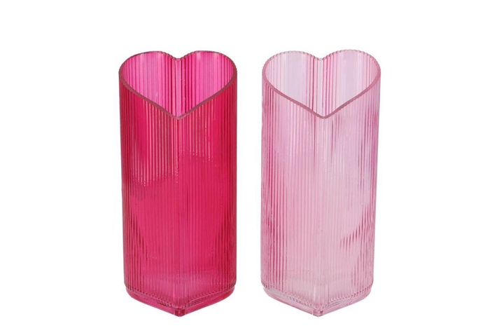 Amour Fuchsia Mix T-light Heart Rib Ass 9x8x18cm