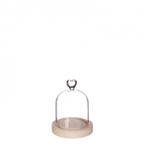 Moederdag Glas stolp hart+hout d10*13cm