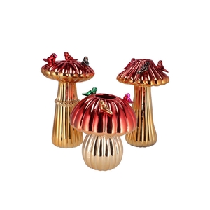 Bird Mushroom Vase Metalic Red Ass 16x16x25cm Nm