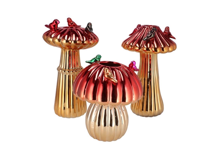 <h4>Bird Mushroom Vase Metalic Red Ass 16x16x25cm Nm</h4>