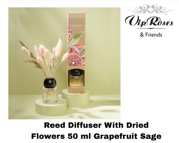 <h4>REED DIFFUSER WITH DRIED FLOWERS 50ML GRAPEFRUIT SAGE X6</h4>