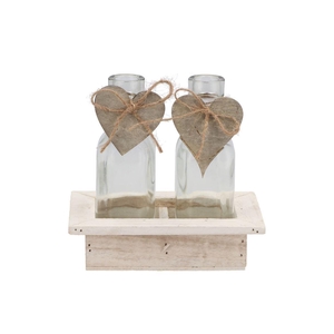 Love Wood Tray 2x Bottle White 15x10x16cm