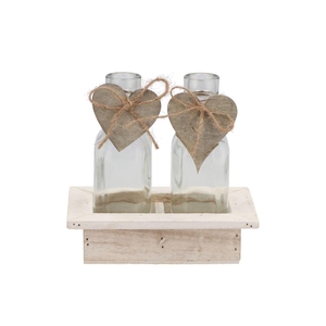 Love Wood Tray 2x Bottle White 15x10x16cm