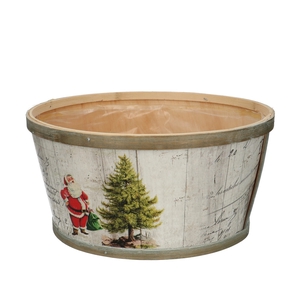 Christmas Wood Santa tray d22*11cm