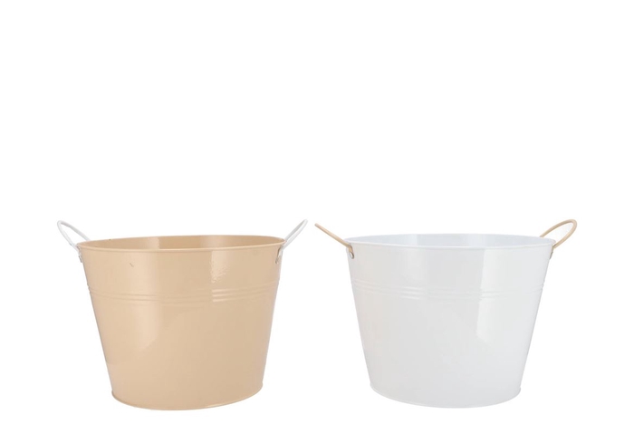 Zinc Basic White/sand Ears Bucket 23x18cm