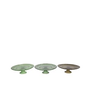 Dayah Summer Green Mix Glass Plate On Foot 20x8cm Ass P/1