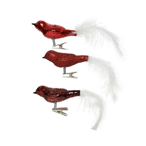 Christmas Deco bird glass+clip 8cm